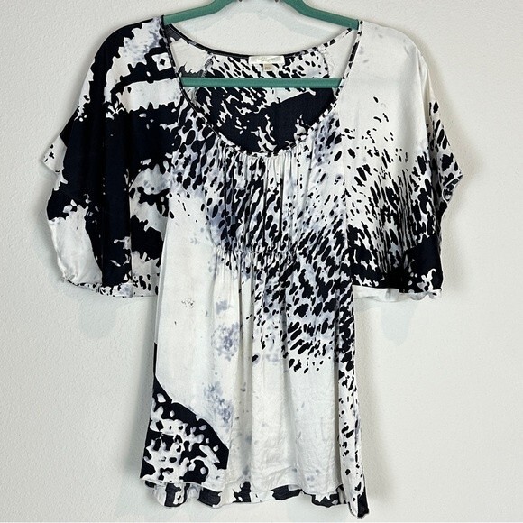 Matty M Watercolor Silk Dolman Sleeve Black White Blouse M - Picture 1 of 8